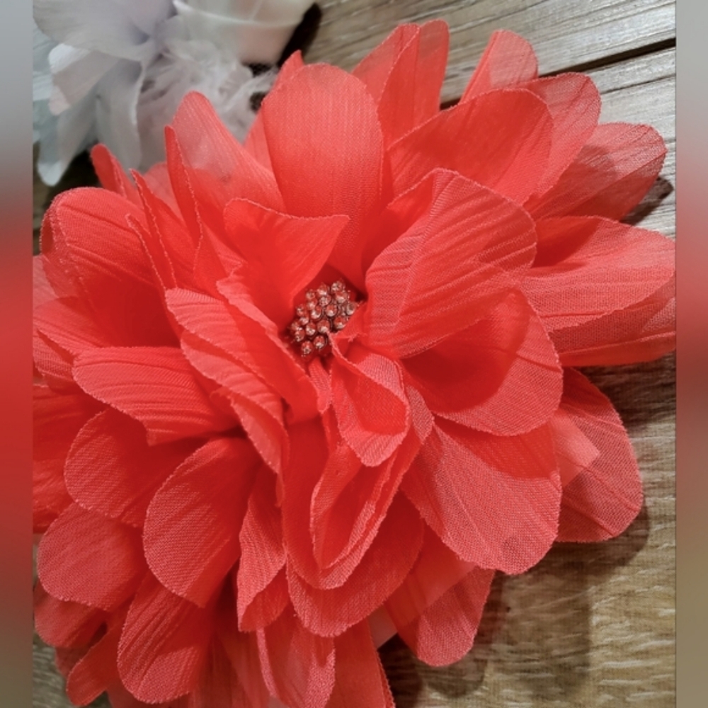 Large Coral Floral And Rhinestone Embellished Headband Hairbow Baby Toddler 7 …